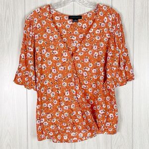 Sanctuary | Orange Floral V-Neck Blouse Size Medium
